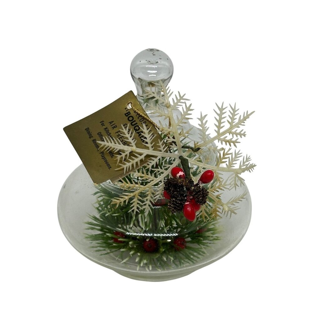 VTG Bouqaire Christmas Floral Air Freshener Glass Jar Snowflake Decor‎ 4.5"